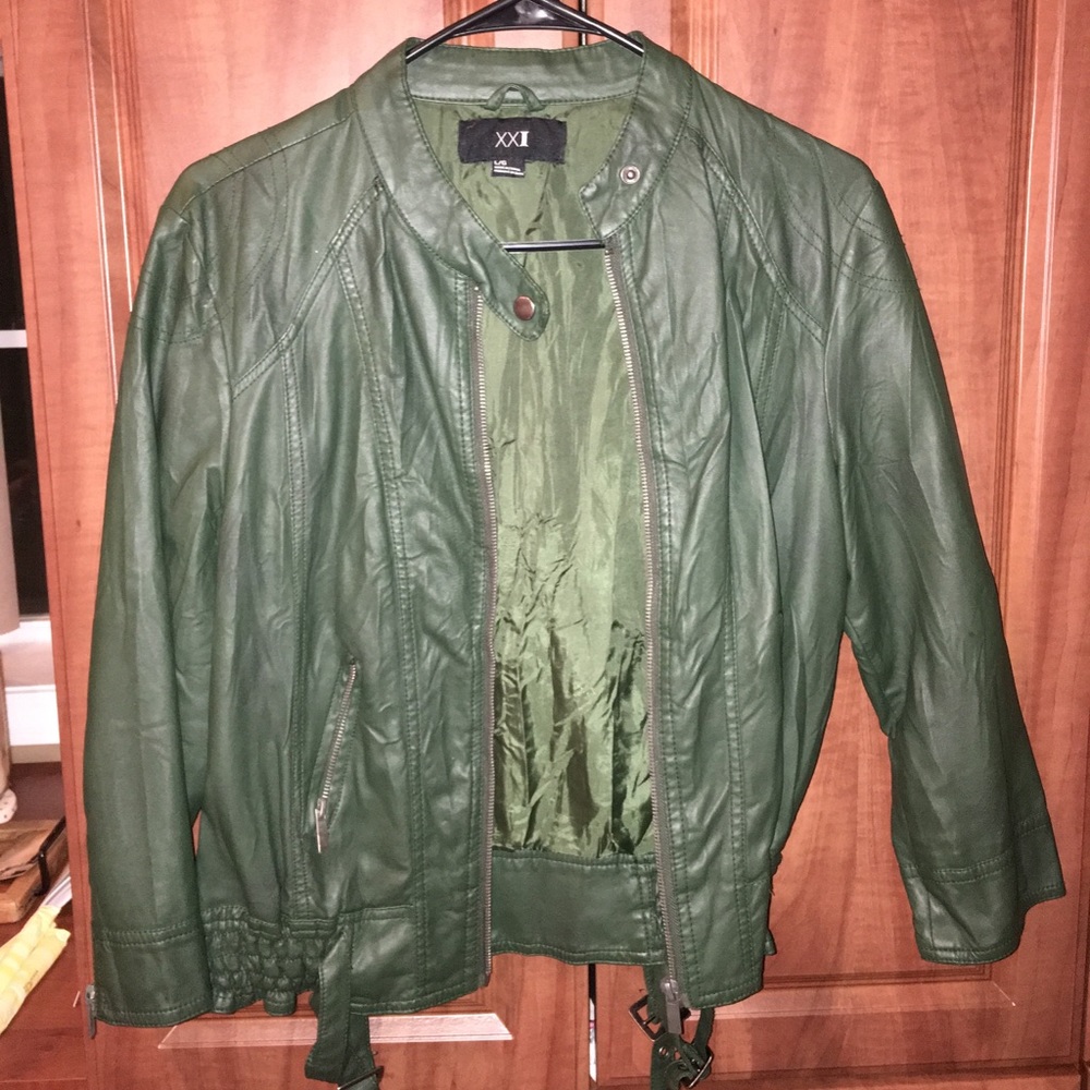 Green faux leather Jean jacket